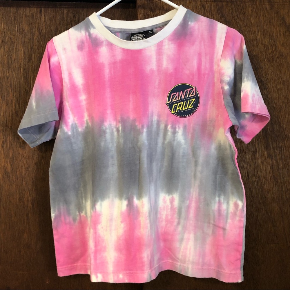 Santa Cruz Skateboards Contra Dot T-Shirt - Pink and Gray Tie-Dye